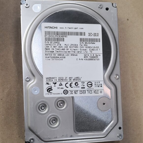 2TB Hitachi 7200 RPM 3.5" SATA II 3.0 Gb/s Hard Drive TESTED - Works! id3 - Picture 1 of 9